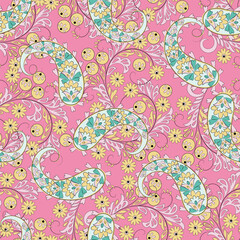 Fototapeta premium Seamless pattern based on traditional Asian elements Paisley. Traditional colorful seamless paisley vector pattern. Pattern for textile design or fabrics. Fashionable delicate design