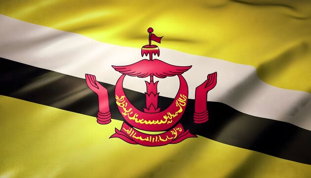 Vibrant Brunei flag waving with luxurious satin texture - Patriotic and cultural symbol