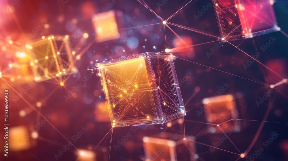 Aufkleber Illuminated Cubes Connected In A Network Structure