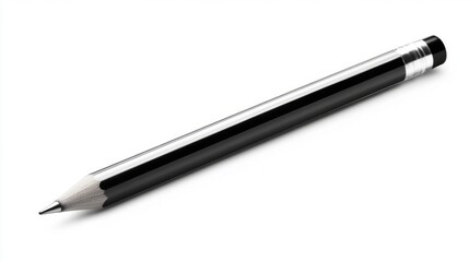 A black pencil with a grey eraser. The pencil is sharpened