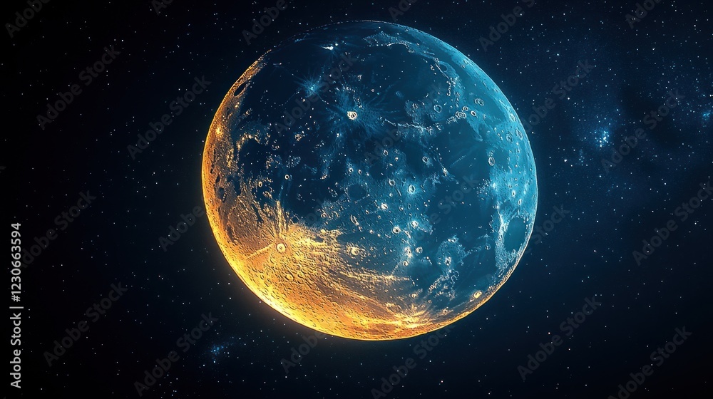 Poster Celestial Body Illuminated In Deep Space Showing Surface Detail