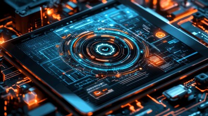 Obraz premium Futuristic Digital Tablet Interface on Circuit Board