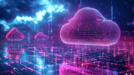 Abstract Cloud Computing Network Digital Cityscape