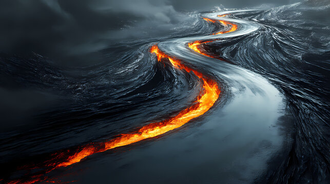 Captivating abstract black backdrop featuring a long, wet road. Blazing Path. Illustration