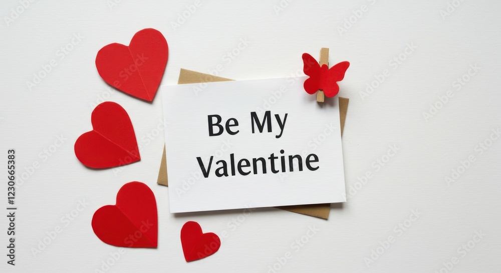 Fototapete a white valentine day postcard with black text that reads be my valentine there is a small red butte