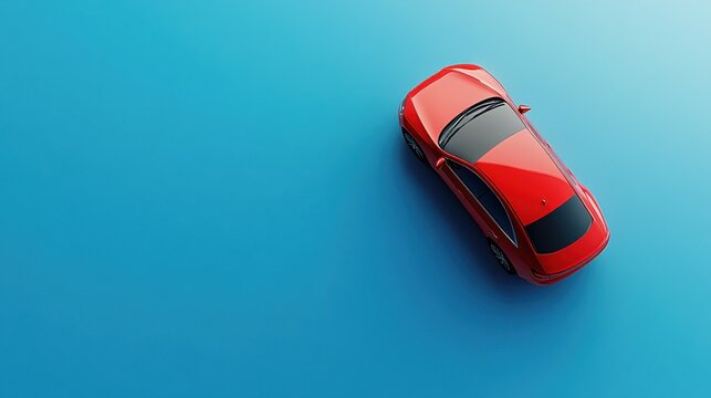 Top view of abstract red car on digital blue background with mock up place. Location, transportation and navigation concept. 3D Rendering