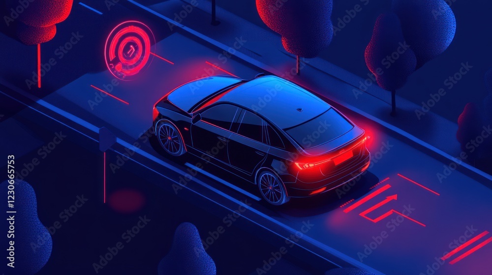 Poster autonomous vehicle navigating night road using smart technology