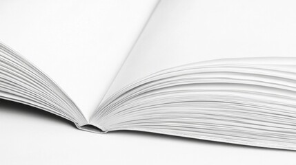 Open book with blank white pages, close-up view.