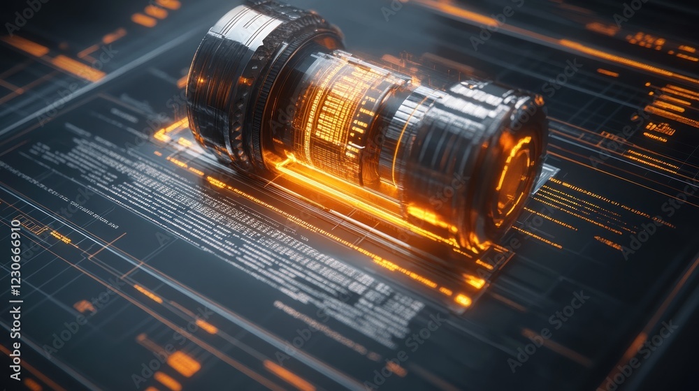 Poster futuristic technology cylinder data processing system