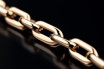Fototapeta premium Close-up of a shining gold chain highlighting its intricate links and polished surface against a dark background