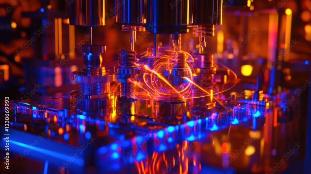 Poster Illuminated Precision Machinery Components Rotating Dynamically