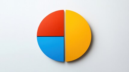 Colorful circular shape divided into four sections placed on a white background in a minimalist setting. Generative AI