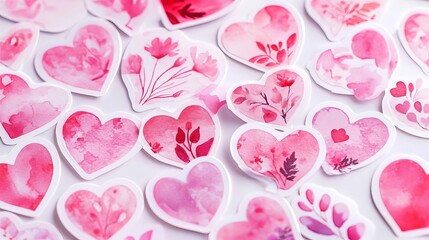 Pink heart-shaped stickers with designs