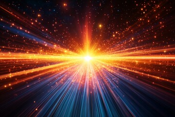 Fototapeta premium Vivid bursts of light and color create a cosmic explosion in deep space