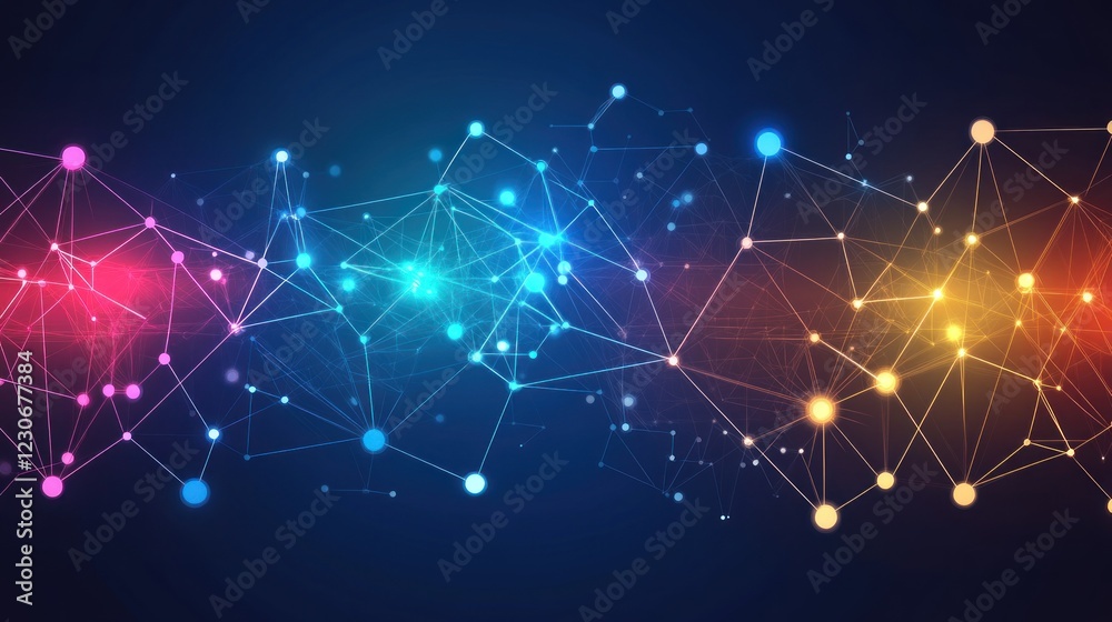 Poster Abstract Network Connections Colorful Glowing Nodes