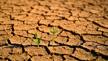 Obraz premium a small plant sprouts out of the cracked earth