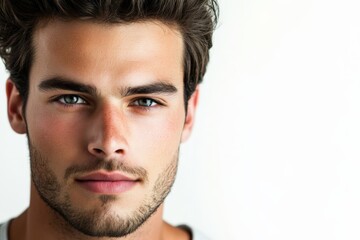 Obraz premium Close-Up Portrait of a Young Man with Striking Features and Intense Gaze