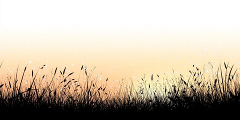 Obraz premium Silhouette Grassy Field Sunset Landscape