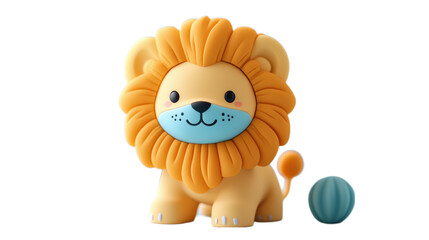 Fototapeta premium This playful 3D plasticine lion features a smiling, adorable face with a soft, fluffy mane, creating a lovable and cheerful character. With its vibrant, warm color scheme and friendly design, it makes