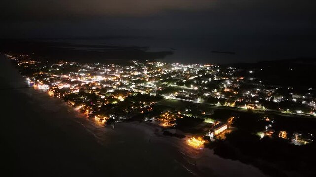 Holbox Quintana Roo Town dusk drone aerial forward