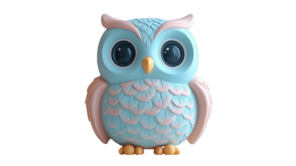 This adorable 3D owl character made of plasticine features vibrant colors and large, expressive eyes, creating a fun and whimsical design. Its cute, friendly face and playful nature make it ideal for 