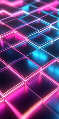 Fototapeta premium Futuristic Neon Grid with Vibrant Pink and Blue Lights Creating a Dynamic and Modern Abstract Background