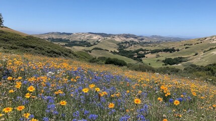 Fototapeta premium Vibrant Wildflower Meadow on Sunny California Hills