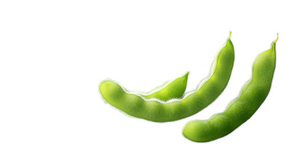 This transparent PNG image features fresh green soybean pods with leaves, showcasing the natural and healthy produce. The vibrant green color and close-up view make it an ideal addition for food-relat