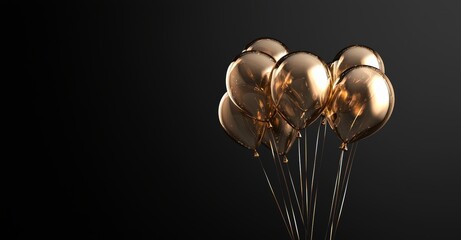 Gold balloons gather prominently on a black background, featuring a horizontal banner