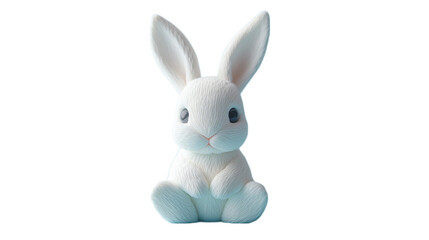 This transparent PNG image features a cute white rabbit figurine with large ears and a friendly smile. The soft and playful design makes it a perfect addition to any cute animal-themed decoration or c