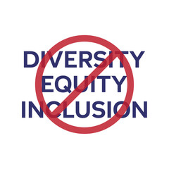 Diversity, equity, inclusion initiative program with red stop sign. Vector illustration.