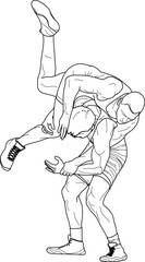 WRESTLING 1 line drawing illustration, WRESTLERS, Greco roman, freestyle, classical, duel, fight, sketch, outline, vector EPS, logo, line