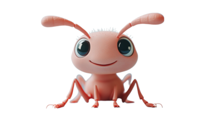 A 3D clay model of a smiling ant, designed in a playful and adorable cartoon style. The colorful, soft texture and vibrant colors make this little insect come to life, capturing the joy and creativity