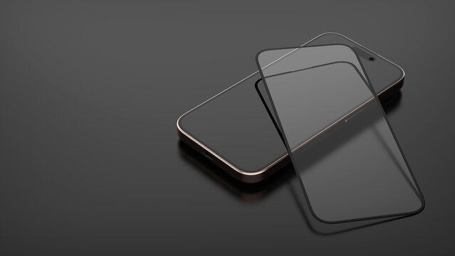 Smartphone with tempered glass, screen protection concept. 