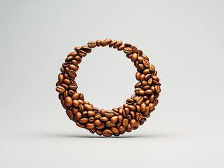 Obraz premium Kaffeebohnen in einem kreisförmigen Muster auf hellem Hintergrund