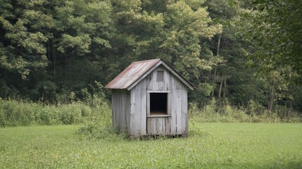 Obraz premium A small, old, wooden cabin is sitting in a grassy field