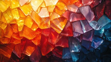 Colorful Arrangement of Translucent Ice Shapes in Vibrant Hues. Generative AI