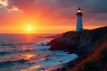 Sunrise paints the List lighthouse on Sylt in golden hues, idyllic, golden hour, tower