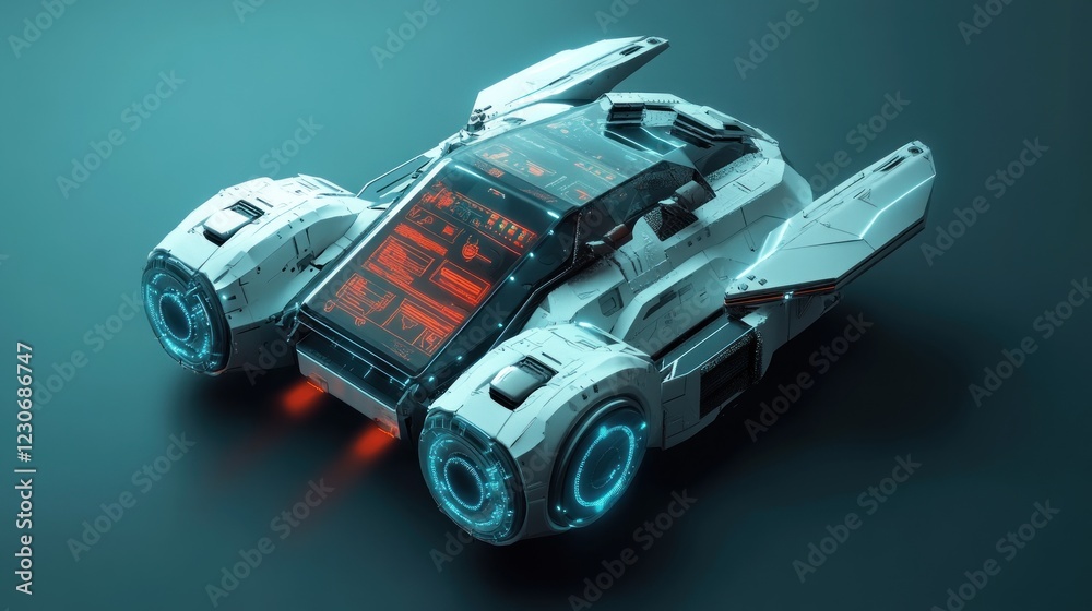Poster futuristic white vehicle with advanced cockpit display