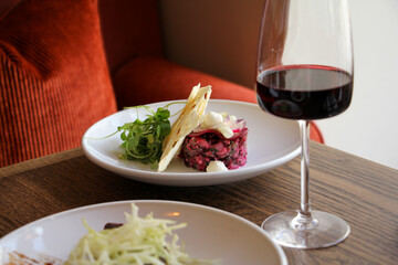 a plate with wine