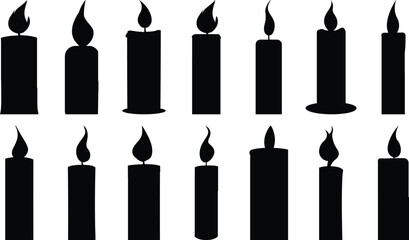 Candle silhouette set vector design big pack of light illustration and icon