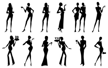 Cocktail Girls Silhouette Vector Pack graphic drawing illustration for stickers, streetwear, t-shirts, logos, print-on-demand, print, or branding