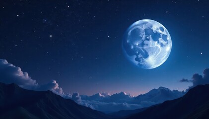 A vast, starry night sky with a bright full moon and constellation details, moon, astronomy, celestial