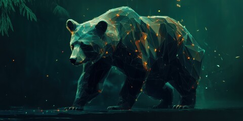 Stylized bear in a dark forest setting, suitable for wildlife conservation campaigns, digital art promotions, and nature-themed projects.