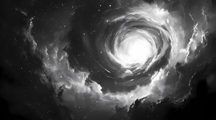 Black and white astrophotography of the lagoon nebula Celestial Lagoon. Illustration