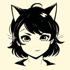 kawaii, anime, catgirl, neko, chibi, manga, view, minimalist, line art, black and white, cute, adorable, feline, anime girl, manga girl, neko girl, stylized, high contrast, japanese style, simple draw