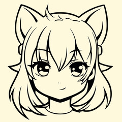 kawaii, anime, catgirl, neko, chibi, manga, view, minimalist, line art, black and white, cute, adorable, feline, anime girl, manga girl, neko girl, stylized, high contrast, japanese style, simple draw