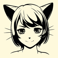kawaii, anime, catgirl, neko, chibi, manga, view, minimalist, line art, black and white, cute, adorable, feline, anime girl, manga girl, neko girl, stylized, high contrast, japanese style, simple draw