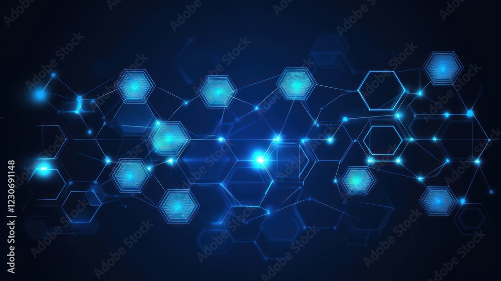 Poster abstract blue hexagon network digital technology design