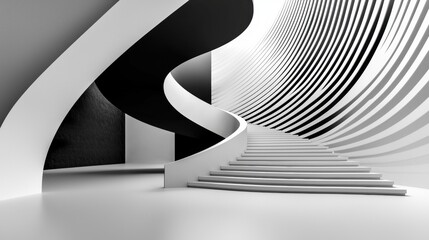 Minimalist 3D model of a modern staircase in a monochrome palette